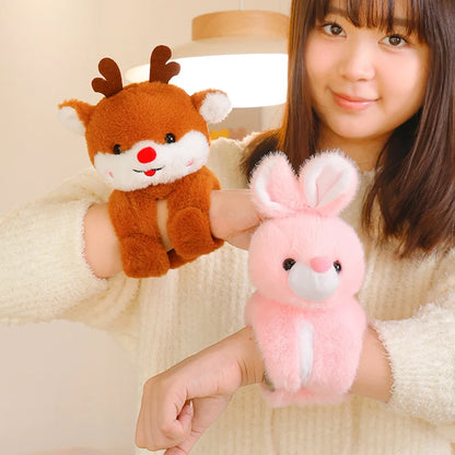 Cuddly Animal Slap Snap Wrap Wristband Bracelet Bunny Koala Raccoon Turtle Hippo Plush Hand Ring Wristband Toys Funny Gift